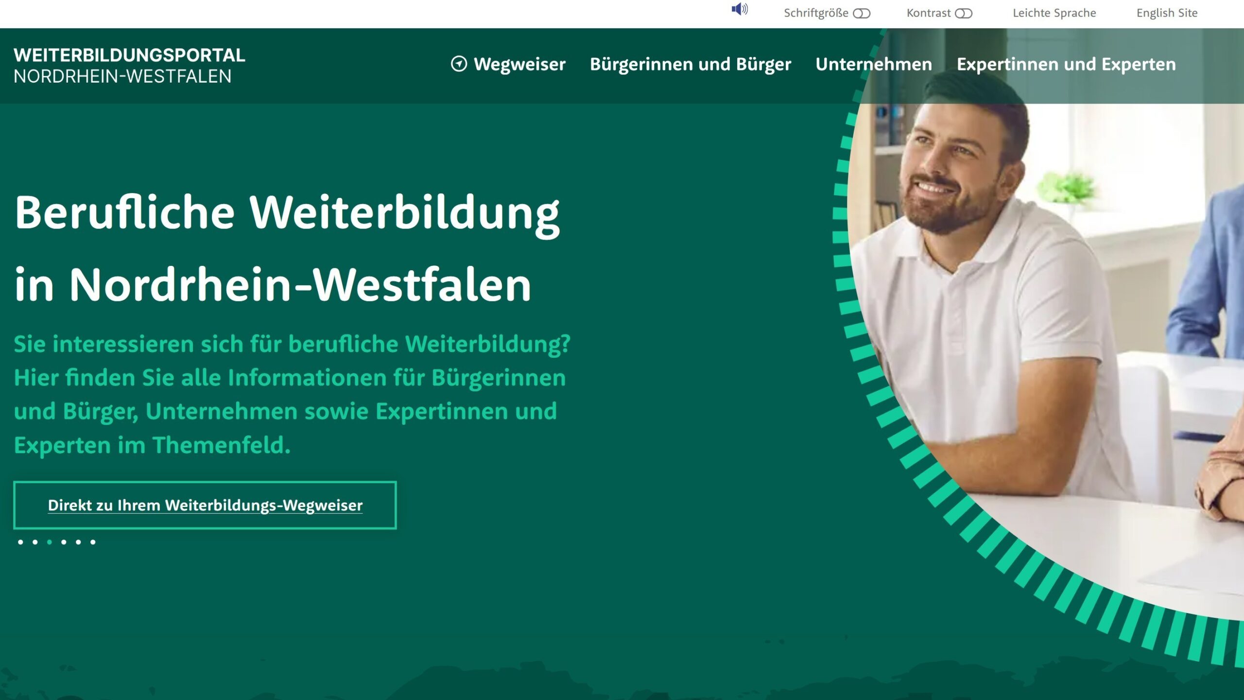 Screenshot einer Internetseite des Weiterbildungsportals NRW